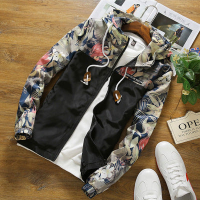 Men's Printed Casual Contrast Sports Hooded Camouflage Jacket