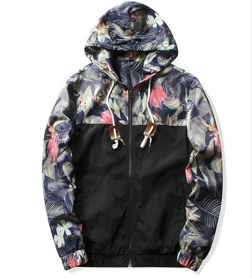 Men's Printed Casual Contrast Sports Hooded Camouflage Jacket