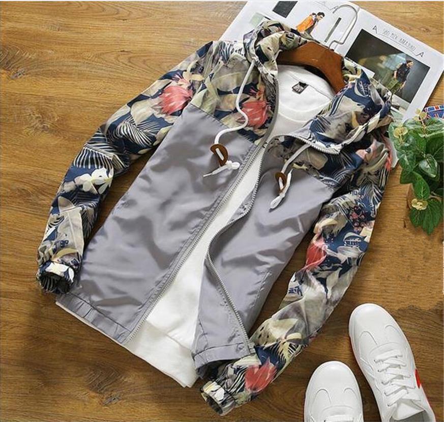 Men's Printed Casual Contrast Sports Hooded Camouflage Jacket