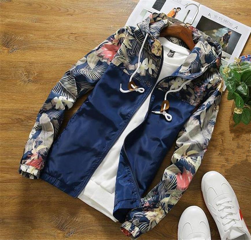 Men's Printed Casual Contrast Sports Hooded Camouflage Jacket