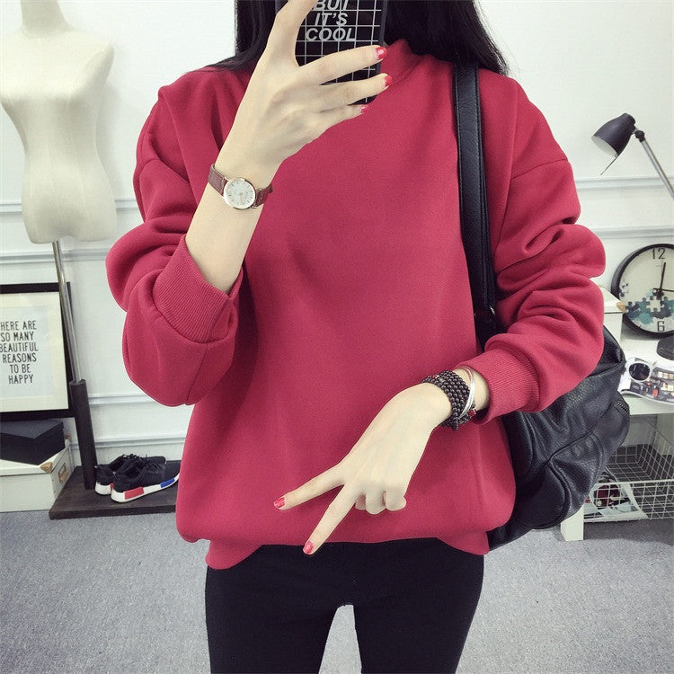 Women's Solid Color Plush Small Standing Collar Pullover Hoodie