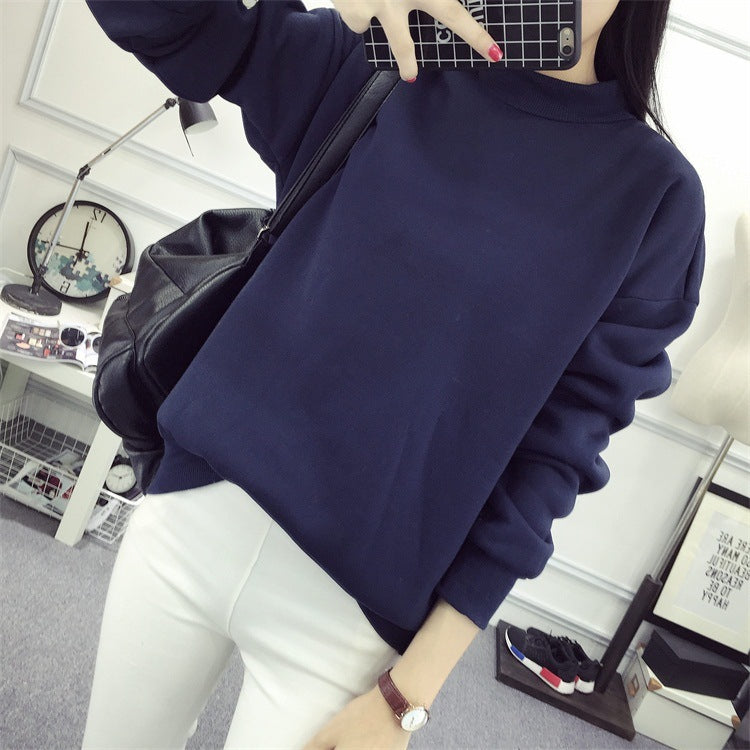 Women's Solid Color Plush Small Standing Collar Pullover Hoodie