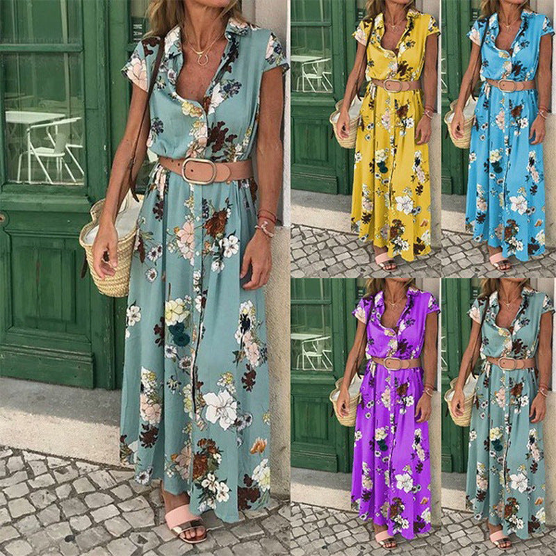 Women's Retro Ethnic Pattern Holiday Style V-neck Loose Belt Dress